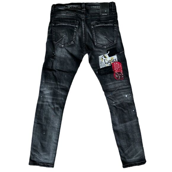 Cote De Nuits Mens Distressed Shredded Pants Patchwork Jeans Designer - Picture 12 of 12